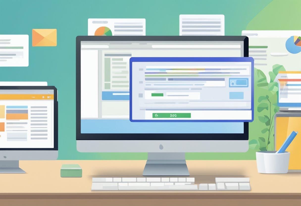 Uma tela de computador exibindo um URL longo sendo encurtado para uma versão mais curta. Um ícone de link e uma contagem de caracteres são visíveis ao lado do URL encurtado